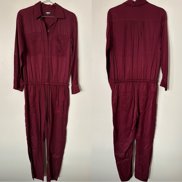 ann taylor loft •chic burgundy utility jumpsuit• size xs